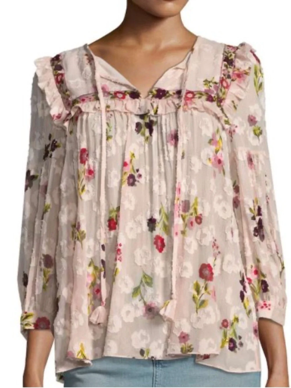 kate spade Pink Floral Ruffle Peasant Blouse